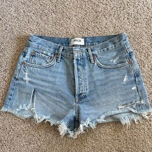 Agolde Light Blue Distressed Frayed Hem Denim Shorts